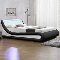 Galaxy King Size Ottoman Bed Frame with LED - Black, Faux Leather