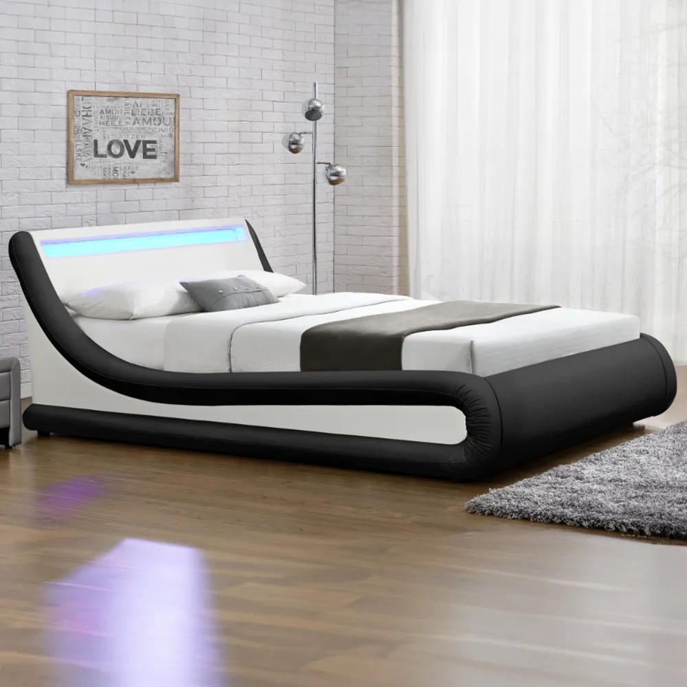 Galaxy King Size Ottoman Bed Frame with LED - Black, Faux Leather
