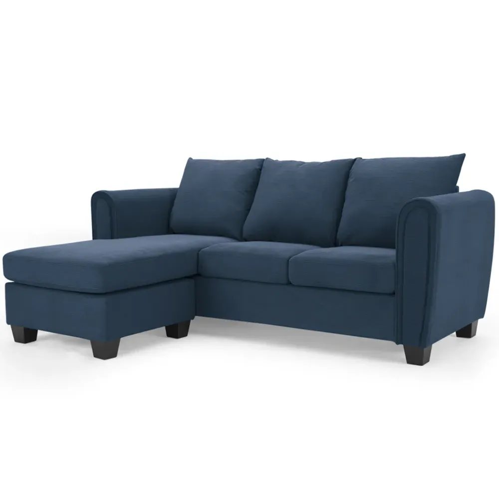 Halena 3-Seater L-Shaped Sofa with Chaise - Blue, Cord