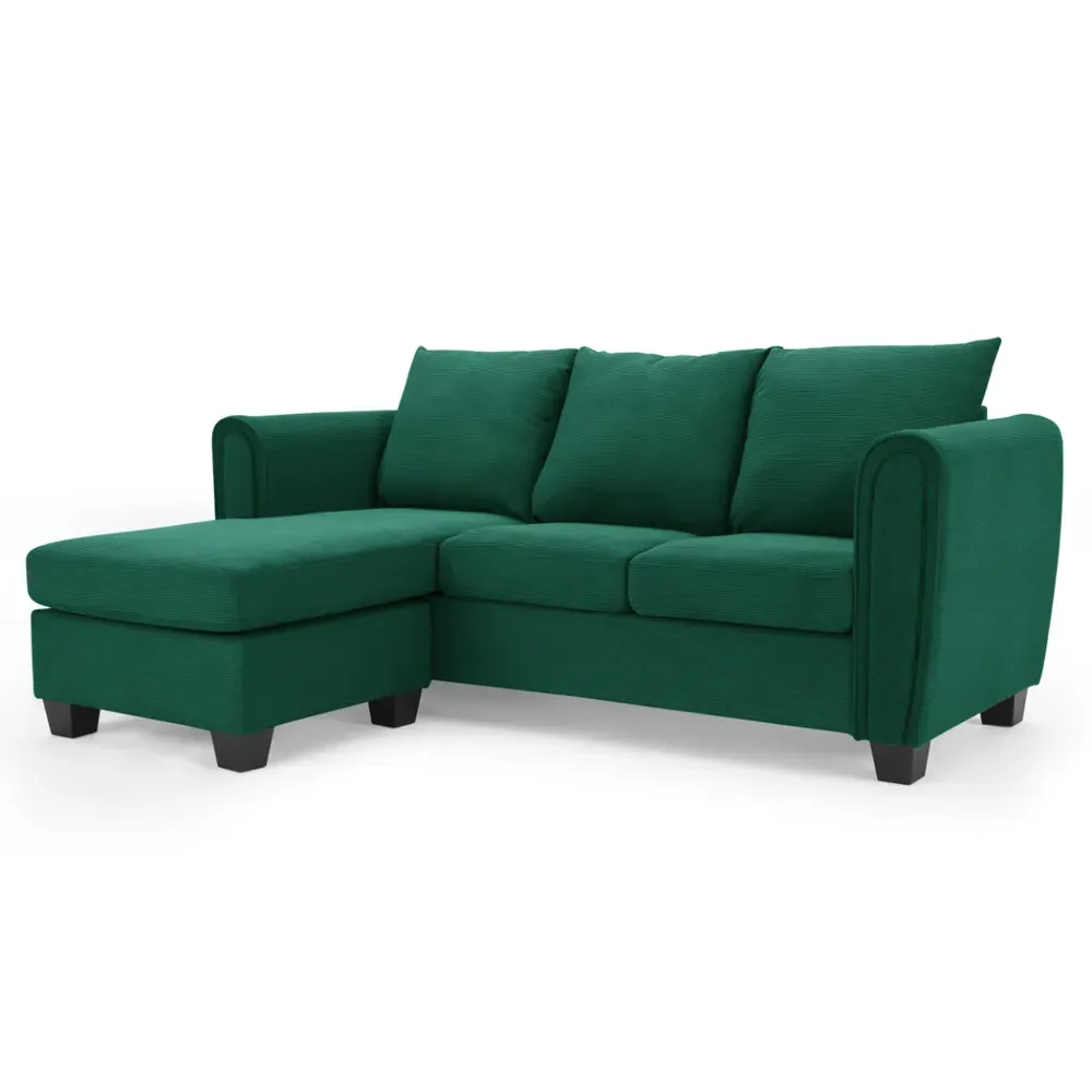 Halena 3-Seater L-Shaped Sofa with Chaise - Green, Cord