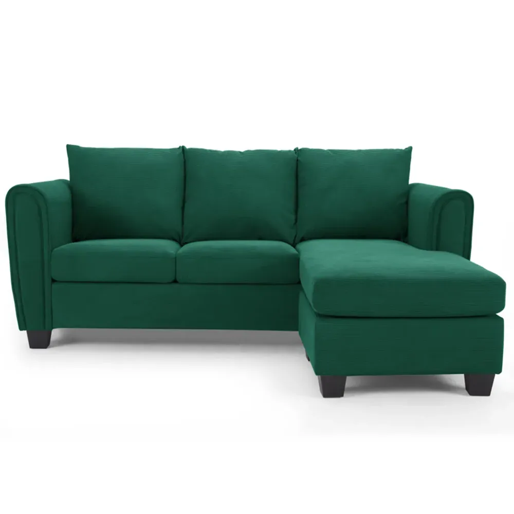 Halena 3-Seater L-Shaped Sofa with Chaise - Green, Cord