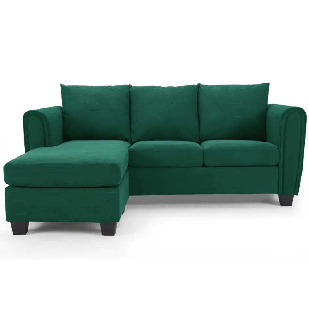 Halena 3-Seater L-Shaped Sofa with Chaise - Green, Cord