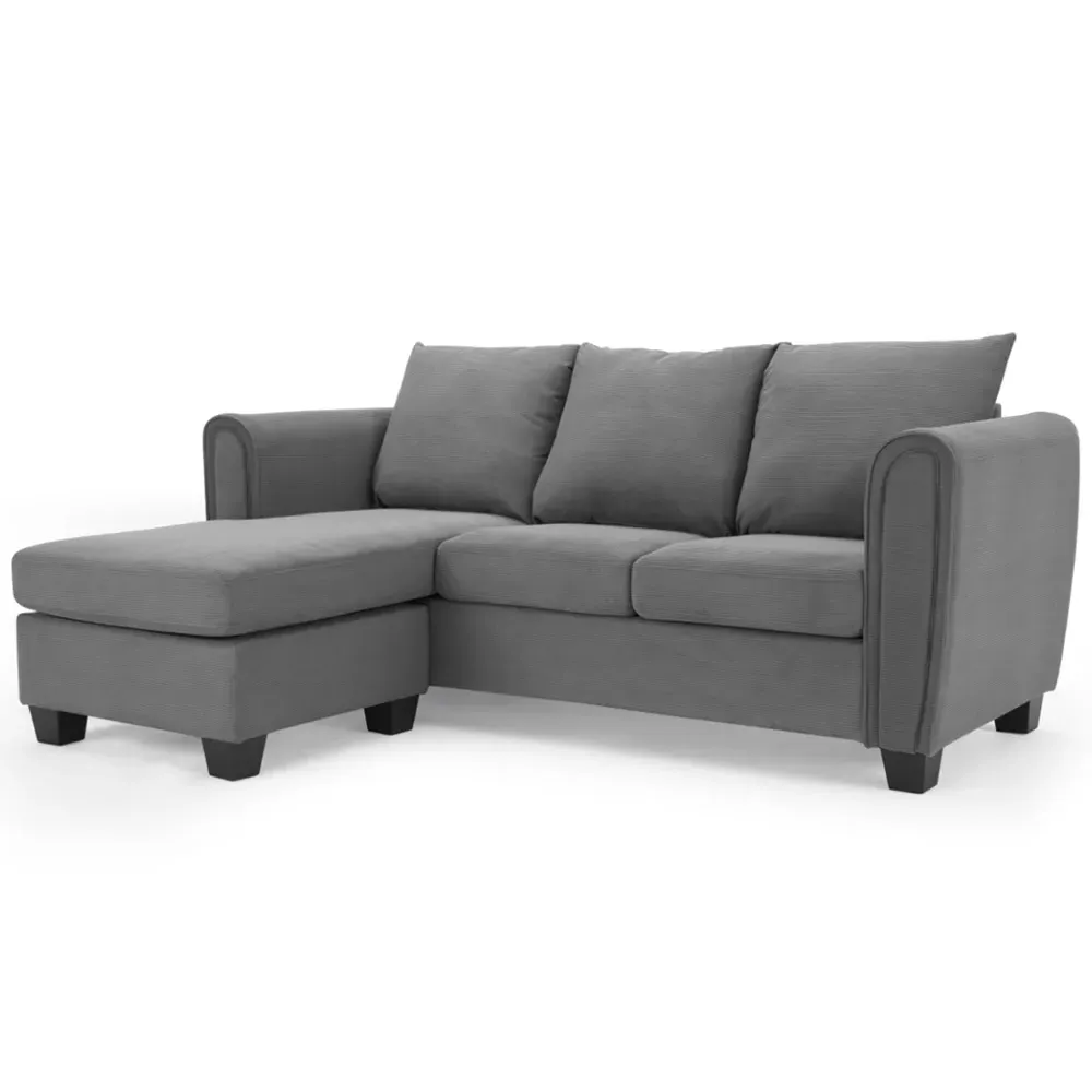 Halena 3-Seater L-Shaped Sofa with Chaise - Grey, Cord