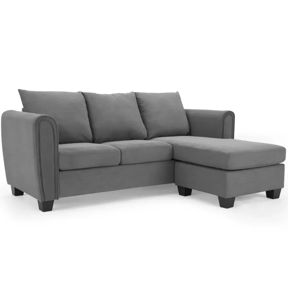 Halena 3-Seater L-Shaped Sofa with Chaise - Grey, Cord