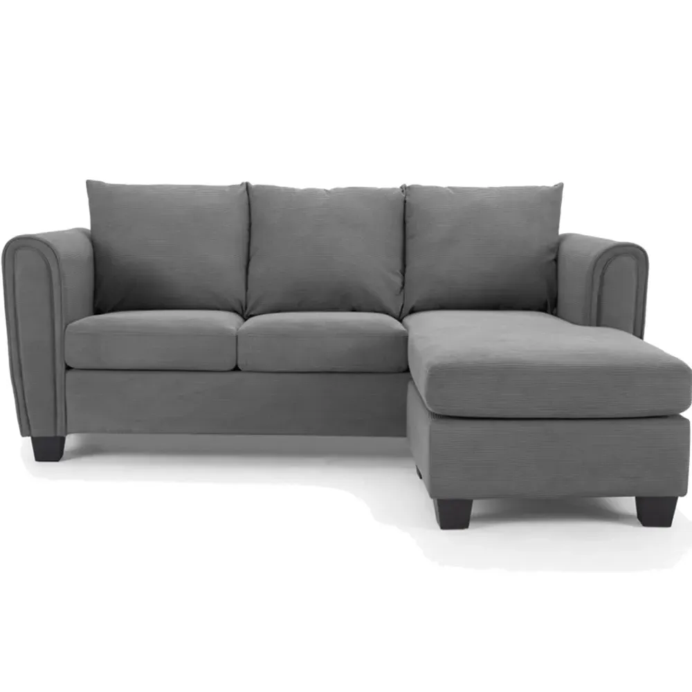 Halena 3-Seater L-Shaped Sofa with Chaise - Grey, Cord