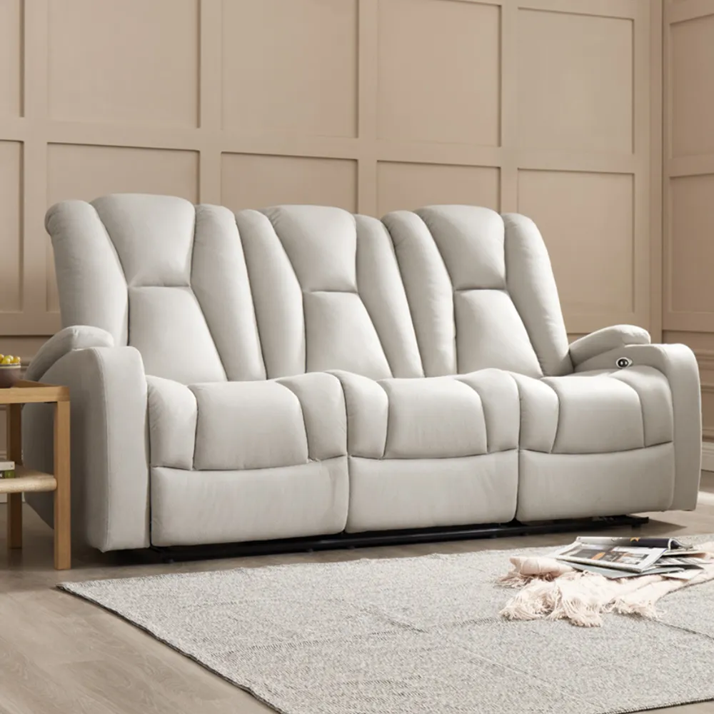 Hannah 3 Seater Electric Recliner Sofa - Light Grey