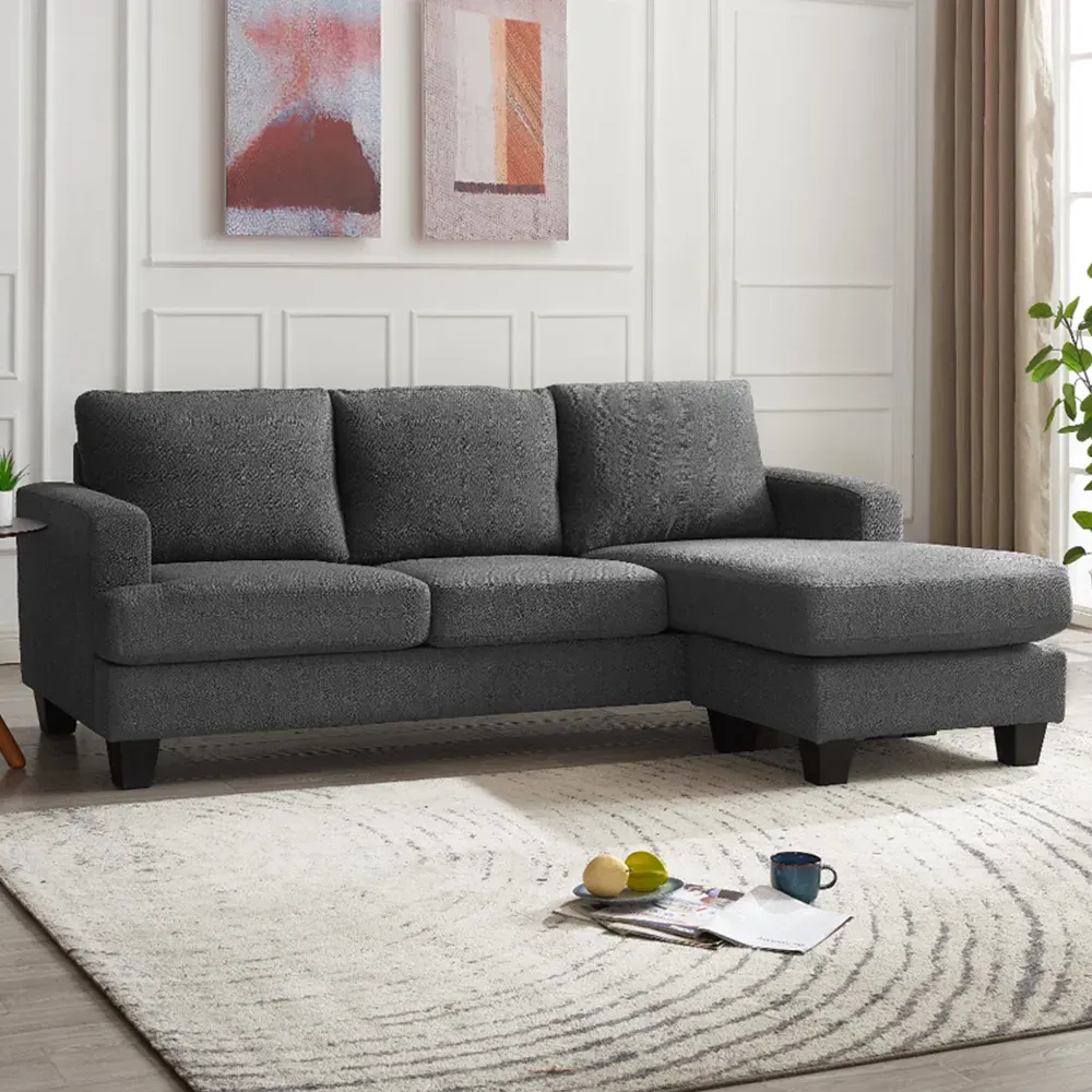 Hazel L-Shaped 3-Seater Sofa with Chaise - Grey, Boucle image