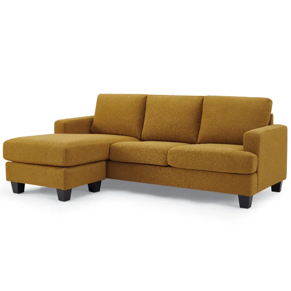 Hazel L-Shaped 3-Seater Sofa with Chaise - Mustard, Boucle