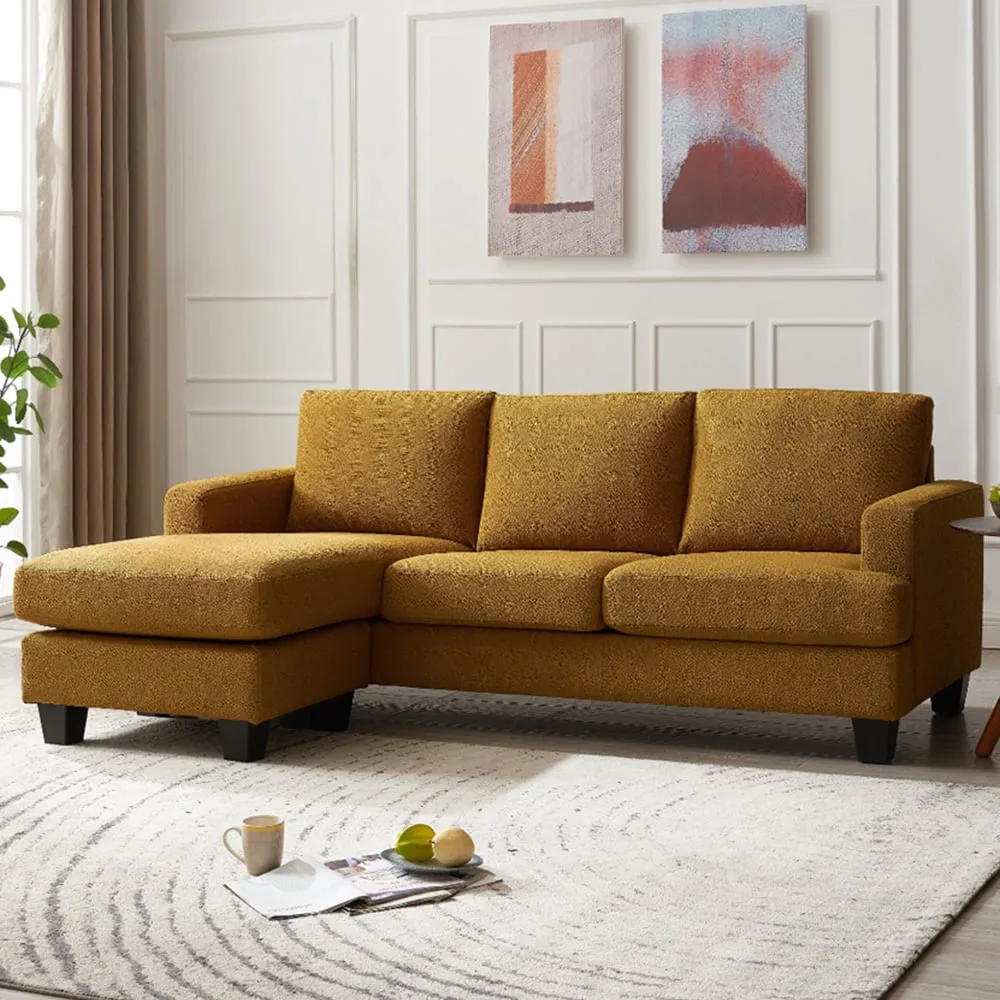 Hazel L-Shaped 3-Seater Sofa with Chaise - Mustard, Boucle