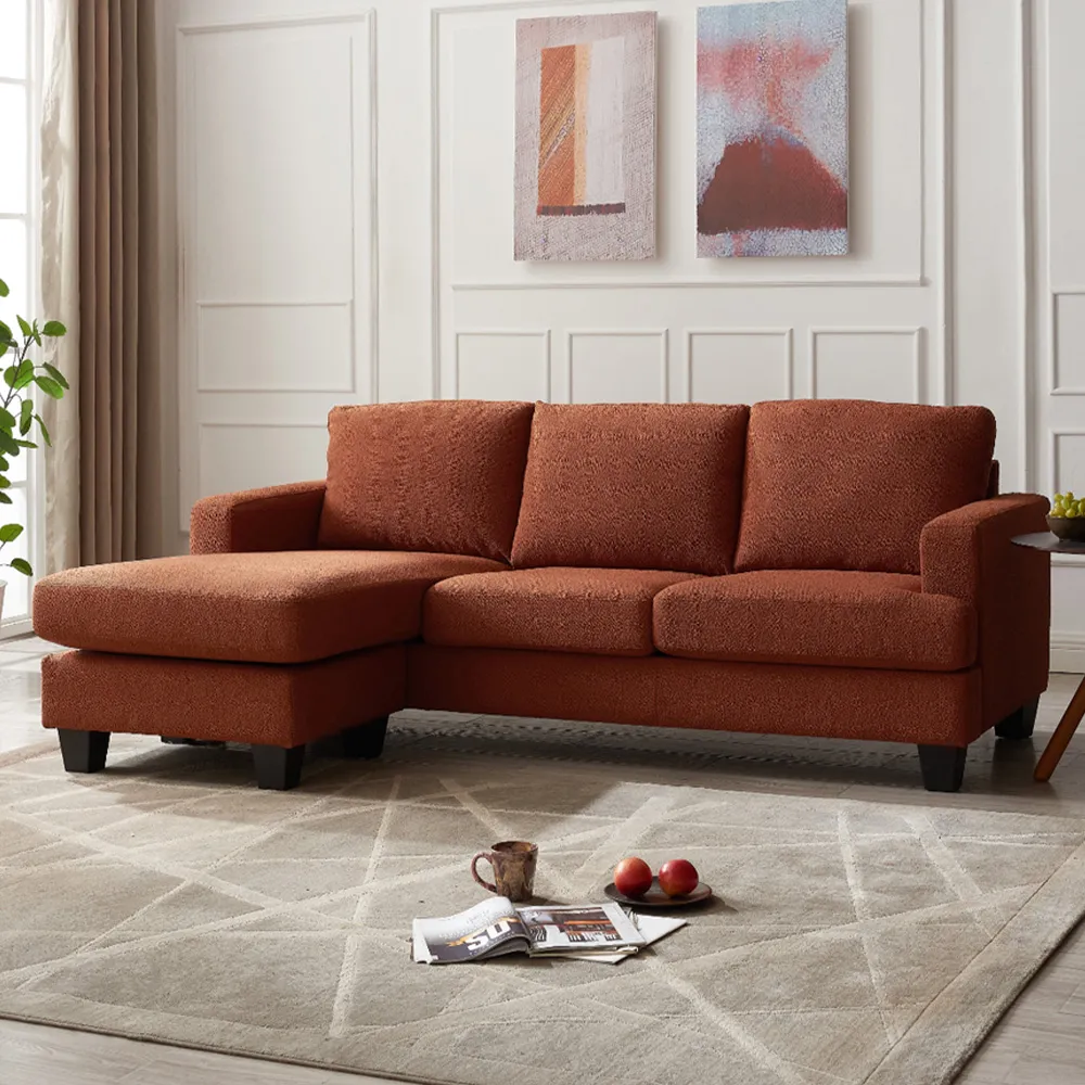 Hazel L-Shaped 3-Seater Sofa with Chaise - Orange, Boucle