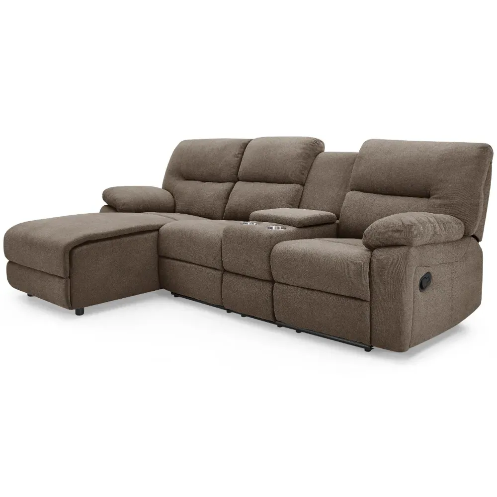 Jacob 3-Seater Left Hand Chaise Recliner Sofa - Brown