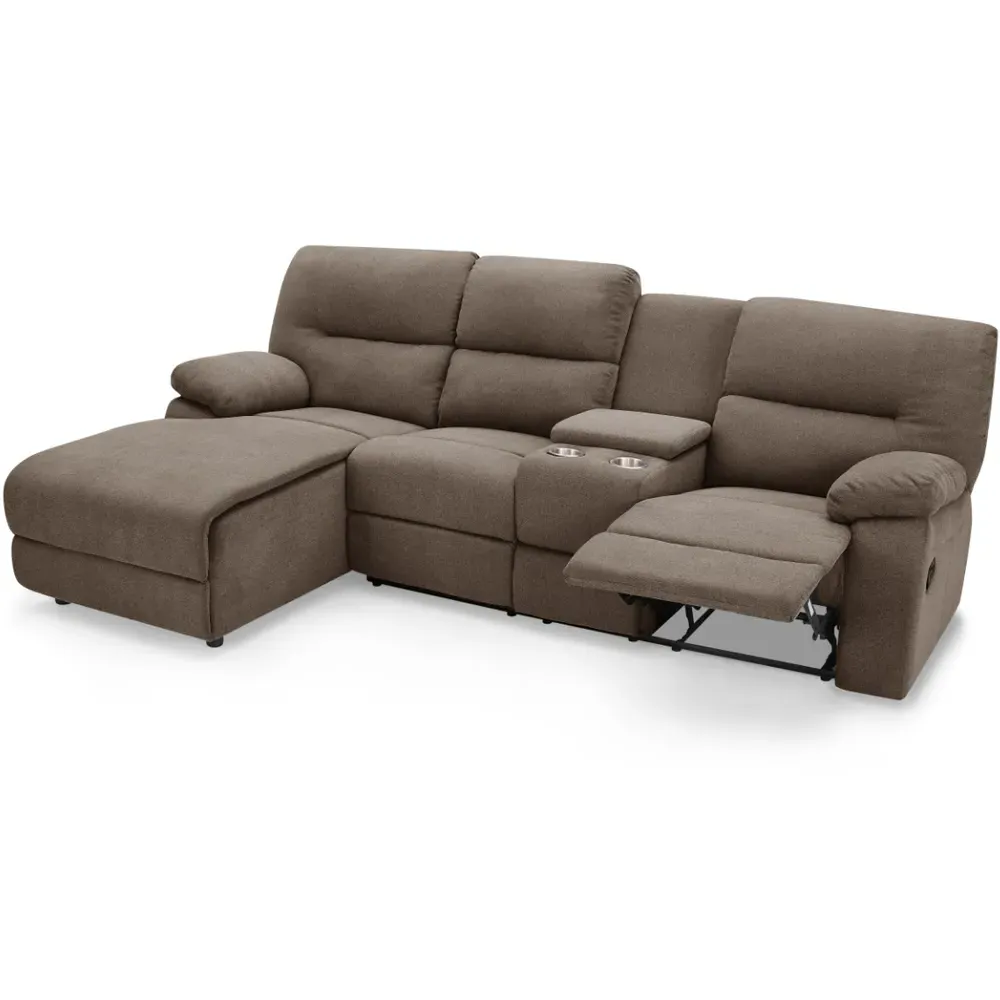 Jacob 3-Seater Left Hand Chaise Recliner Sofa - Brown