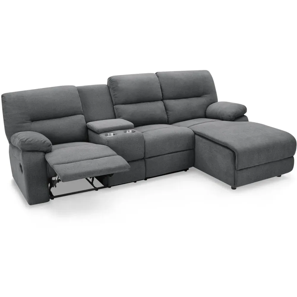 Jacob 3-Seater Left Hand Chaise Recliner Sofa - Dark Grey