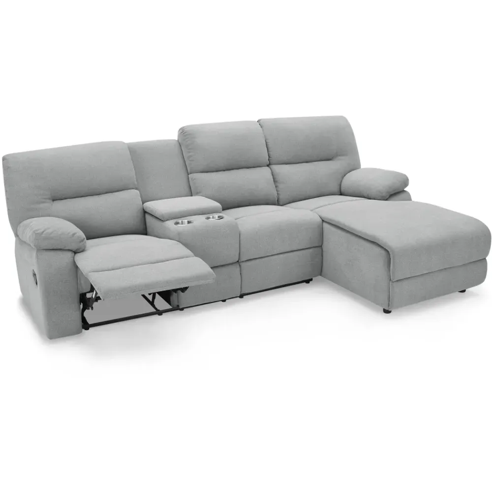 Jacob 3-Seater Left Hand Chaise Recliner Sofa - Light Grey