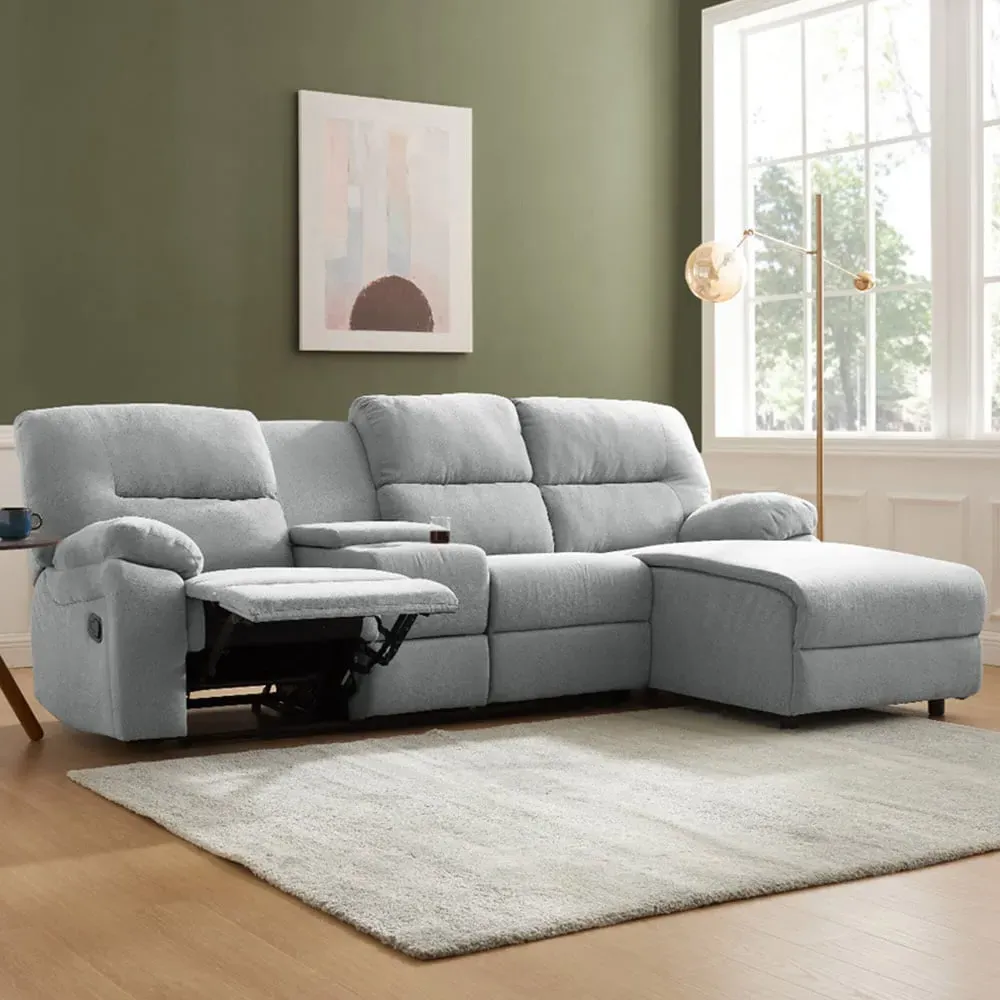 Jacob 3-Seater Left Hand Chaise Recliner Sofa - Light Grey