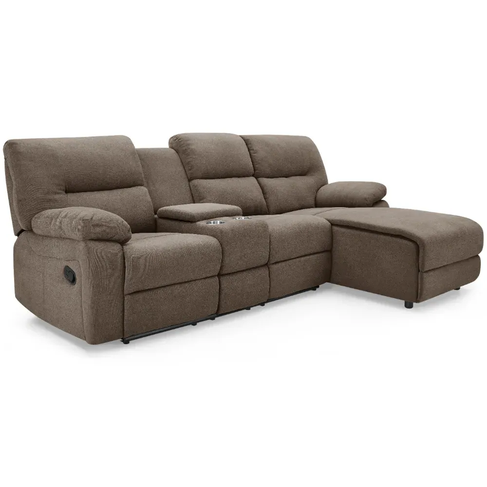 Jacob 3-Seater Right Hand Chaise Recliner Sofa - Brown