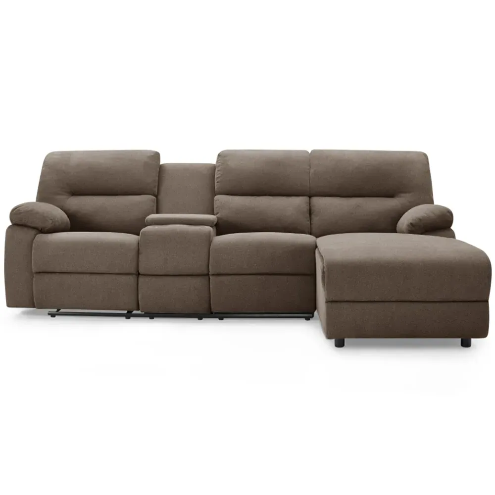 Jacob 3-Seater Right Hand Chaise Recliner Sofa - Brown