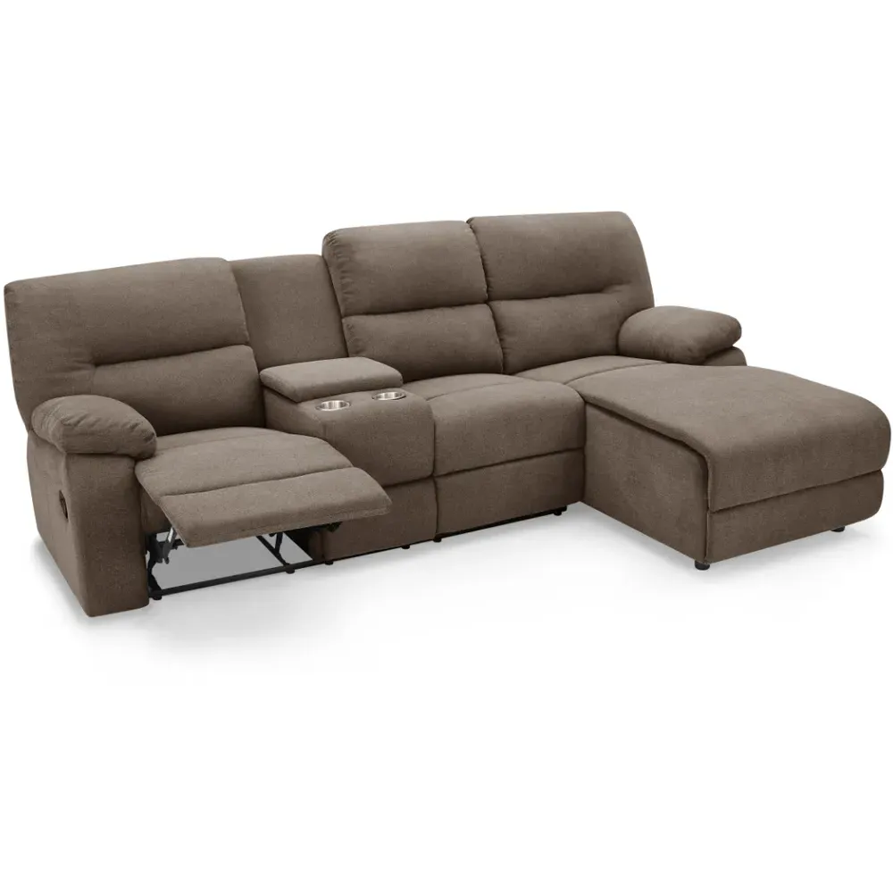 Jacob 3-Seater Right Hand Chaise Recliner Sofa - Brown