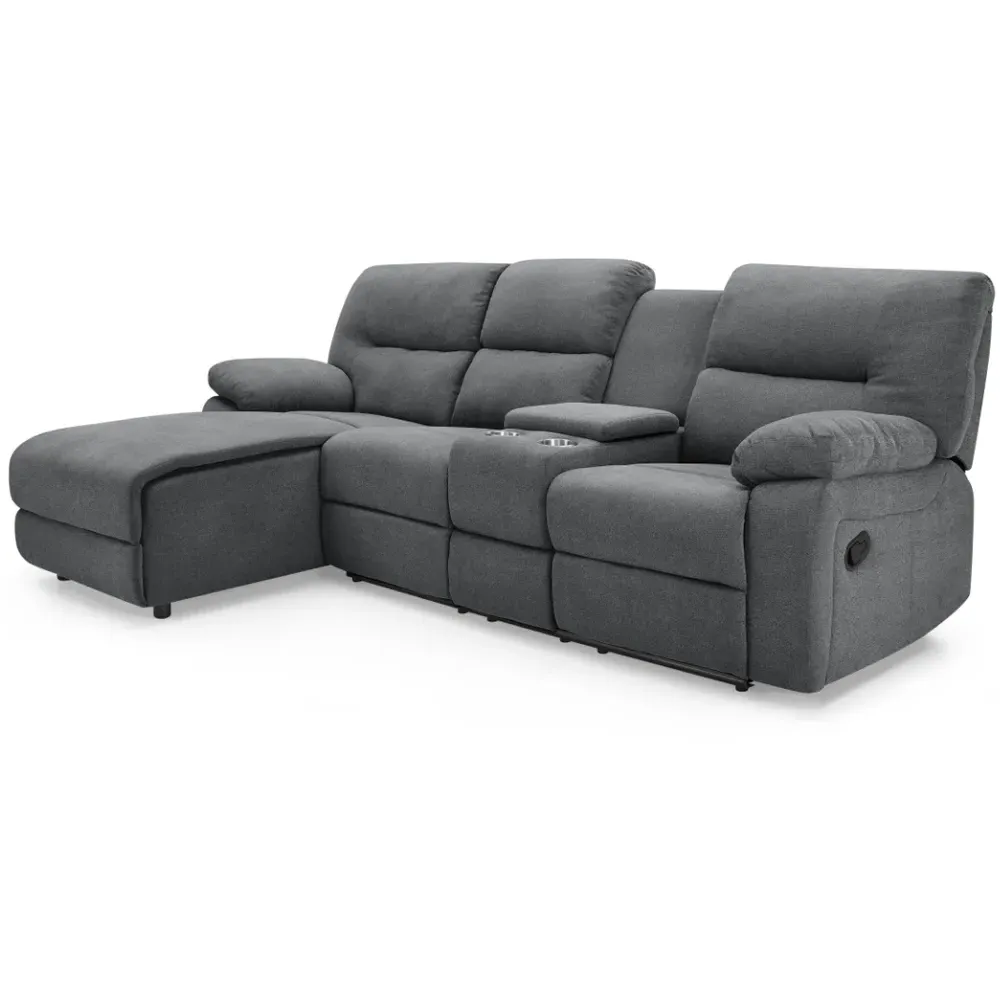 Jacob 3-Seater Right Hand Chaise Recliner Sofa - Dark Grey