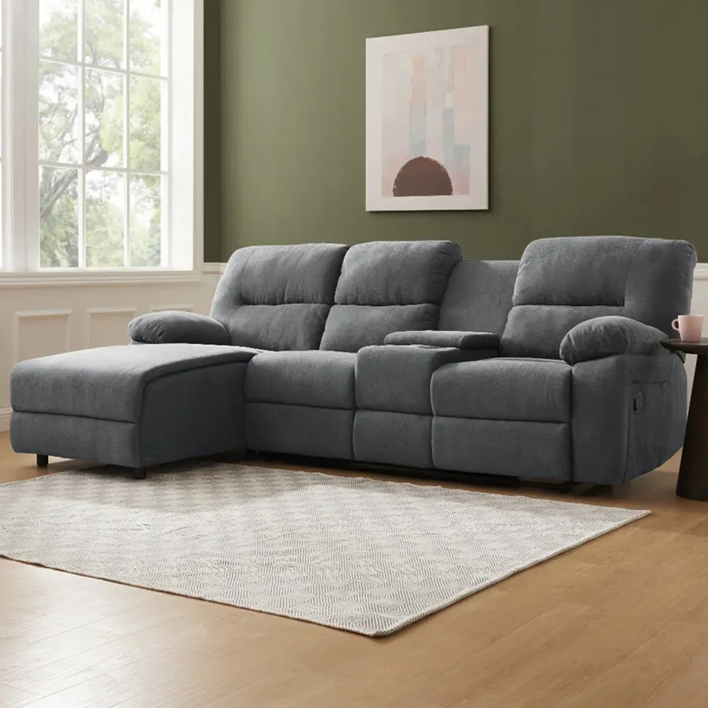 Jacob 3-Seater Right Hand Chaise Recliner Sofa - Dark Grey