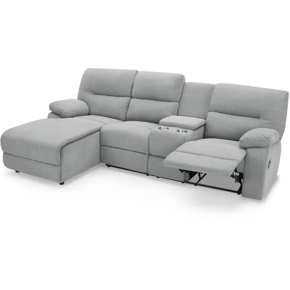 Jacob 3-Seater Right Hand Chaise Recliner Sofa - Light Grey