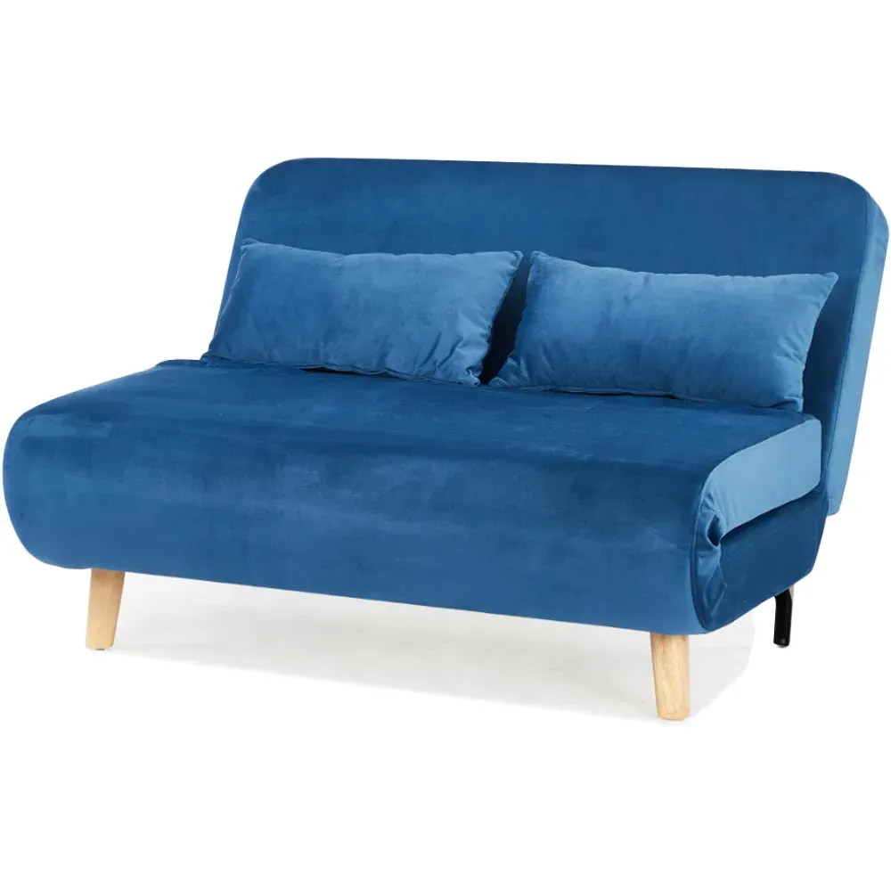 Keller 2-Seater Sofa Bed with Click-Clack - Blue, Velvet