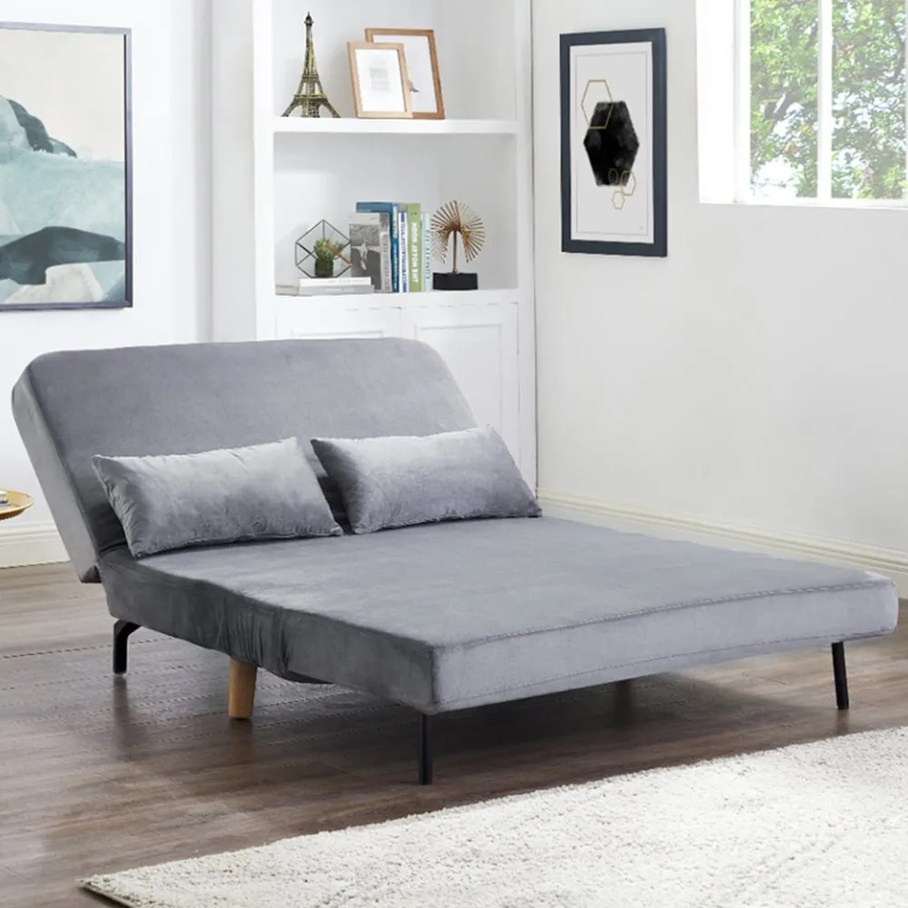 Keller 2-Seater Sofa Bed with Click-Clack - Grey, Velvet