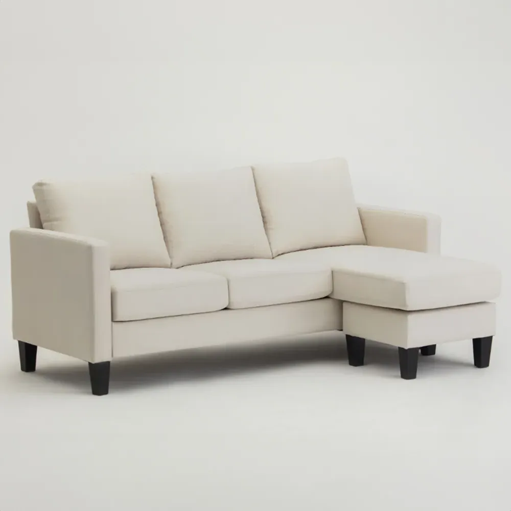 Leah 3-Seater L-Shaped Sofa with Reversible Chaise - Cream, Velvet