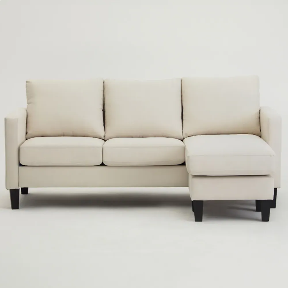 Leah 3-Seater L-Shaped Sofa with Reversible Chaise - Cream, Velvet