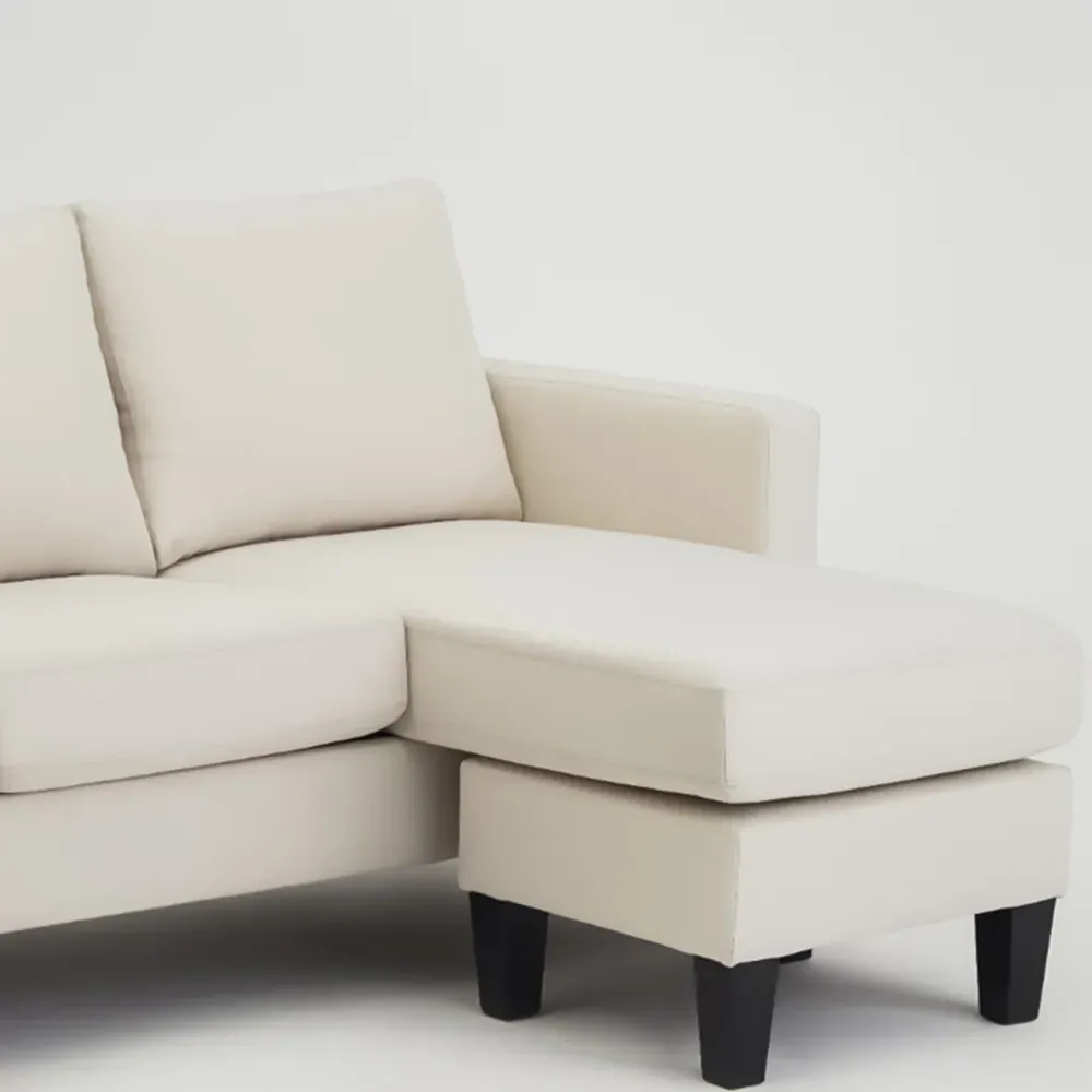 Leah 3-Seater L-Shaped Sofa with Reversible Chaise - Cream, Velvet