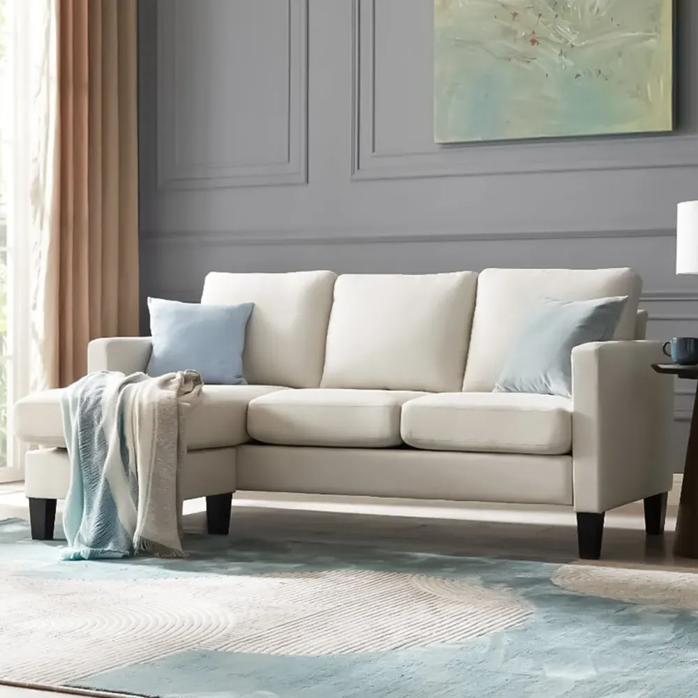 Leah 3-Seater L-Shaped Sofa with Reversible Chaise - Cream, Velvet image