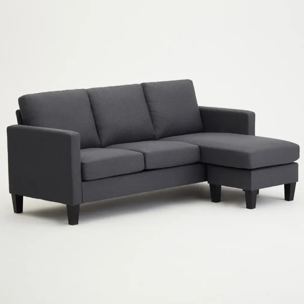 Leah 3-Seater L-Shaped Sofa with Reversible Chaise - Grey, Velvet