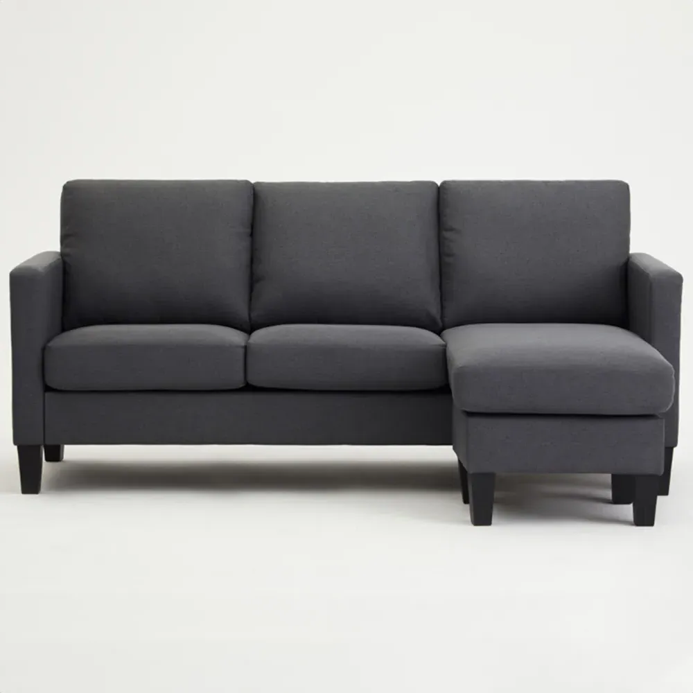 Leah 3-Seater L-Shaped Sofa with Reversible Chaise - Grey, Velvet