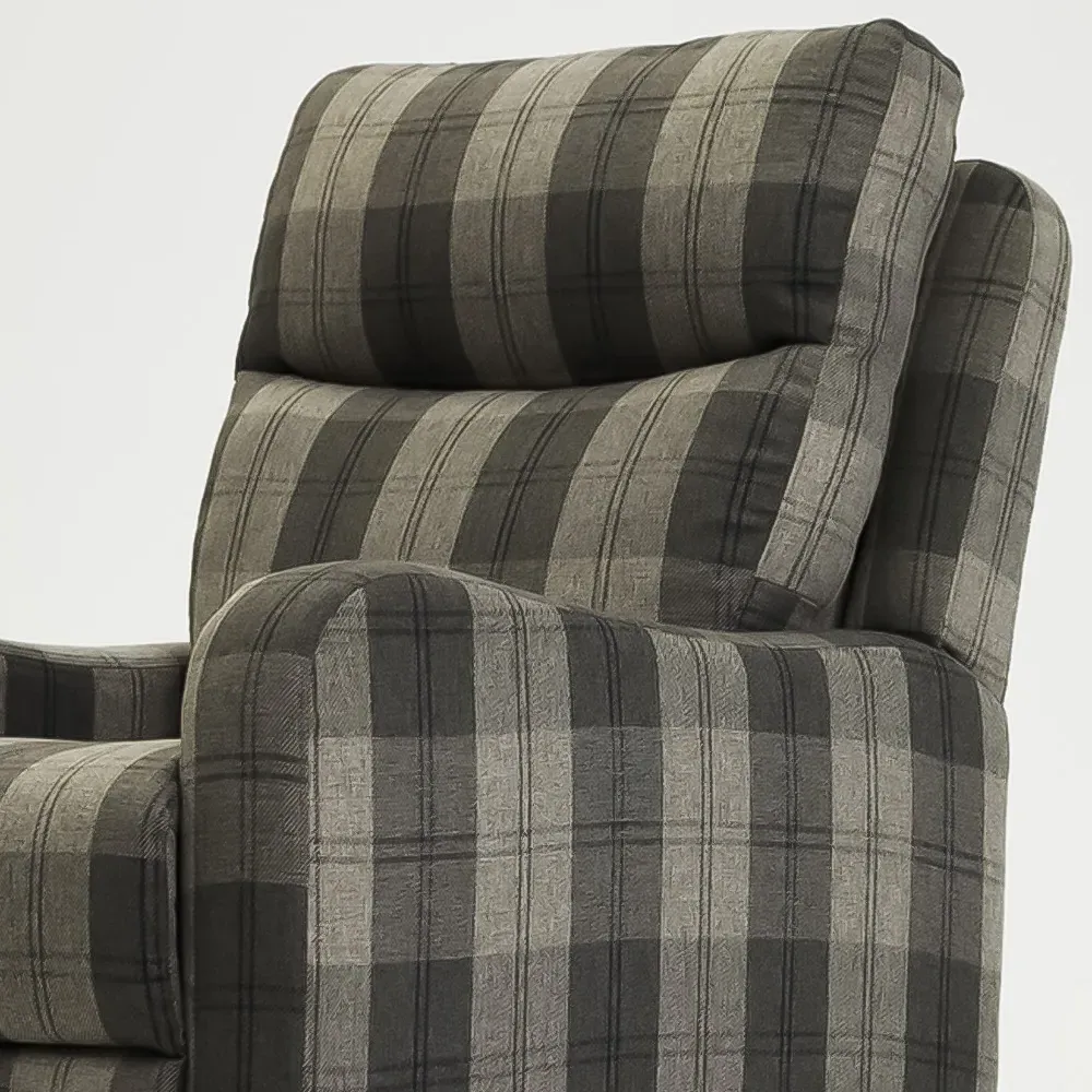 Lennox Recliner Chair with Manual Recline - Grey, Tartan