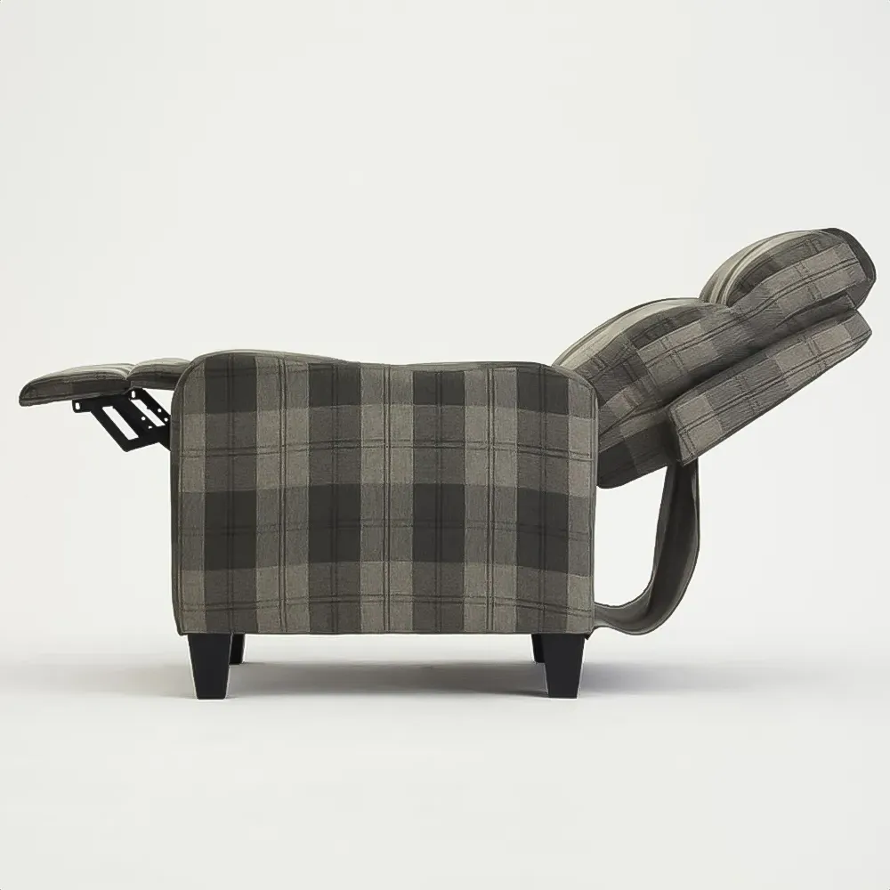 Lennox Recliner Chair with Manual Recline - Grey, Tartan