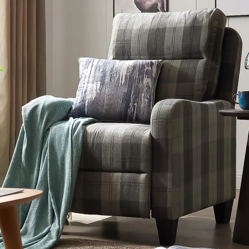 Lennox Recliner Chair with Manual Recline - Grey, Tartan image