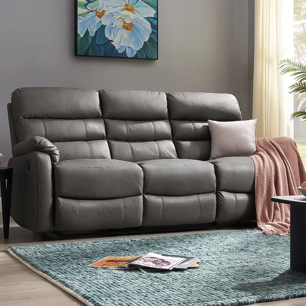 Maxwell 3-Seater Manual Recliner Sofa - Grey, Air Leather