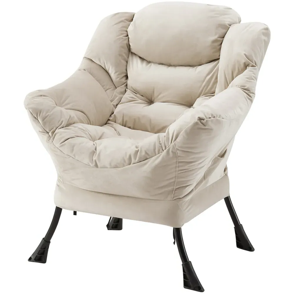 Mellow Lazy Chair with Storage - Beige, Velvet