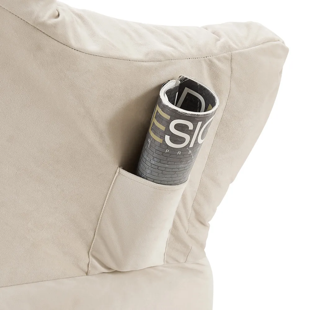 Mellow Lazy Chair with Storage - Beige, Velvet