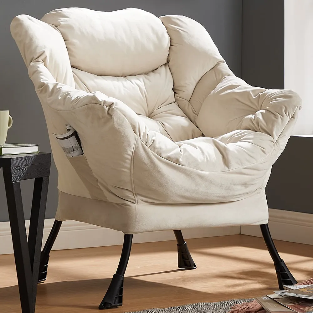 Mellow Lazy Chair with Storage - Beige, Velvet image