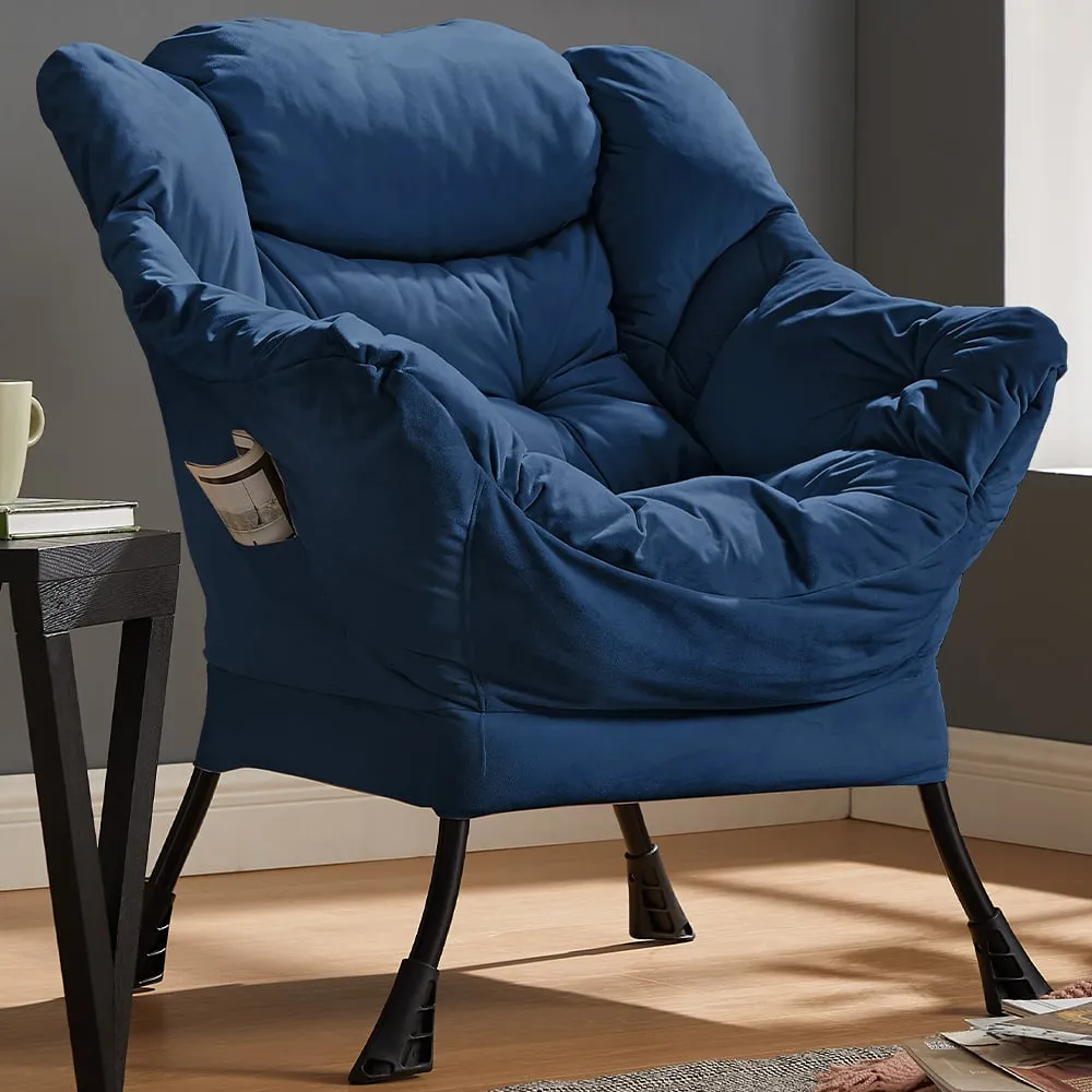 Mellow Lazy Chair with Storage - Blue, Velvet