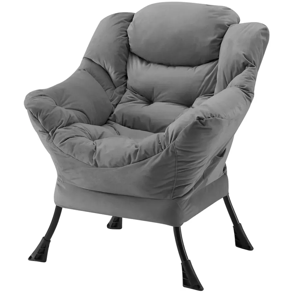 Mellow Lazy Chair with Storage - Grey, Velvet