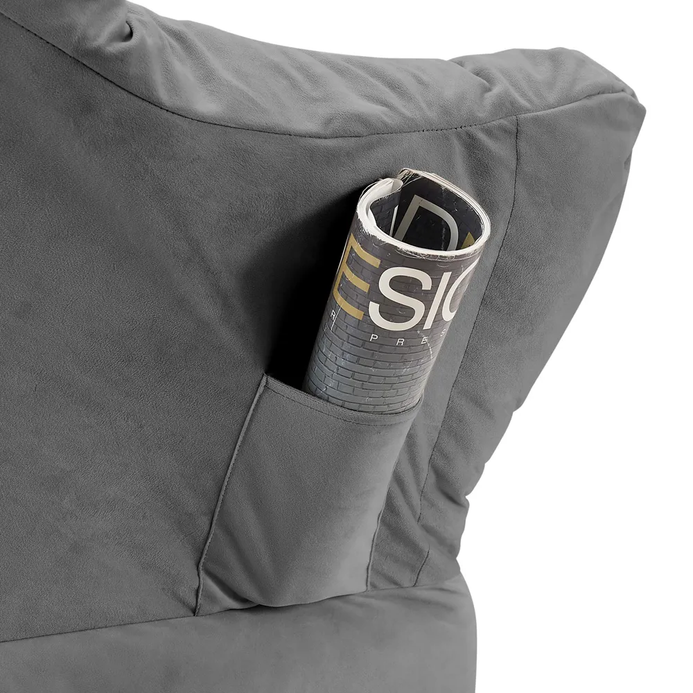 Mellow Lazy Chair with Storage - Grey, Velvet