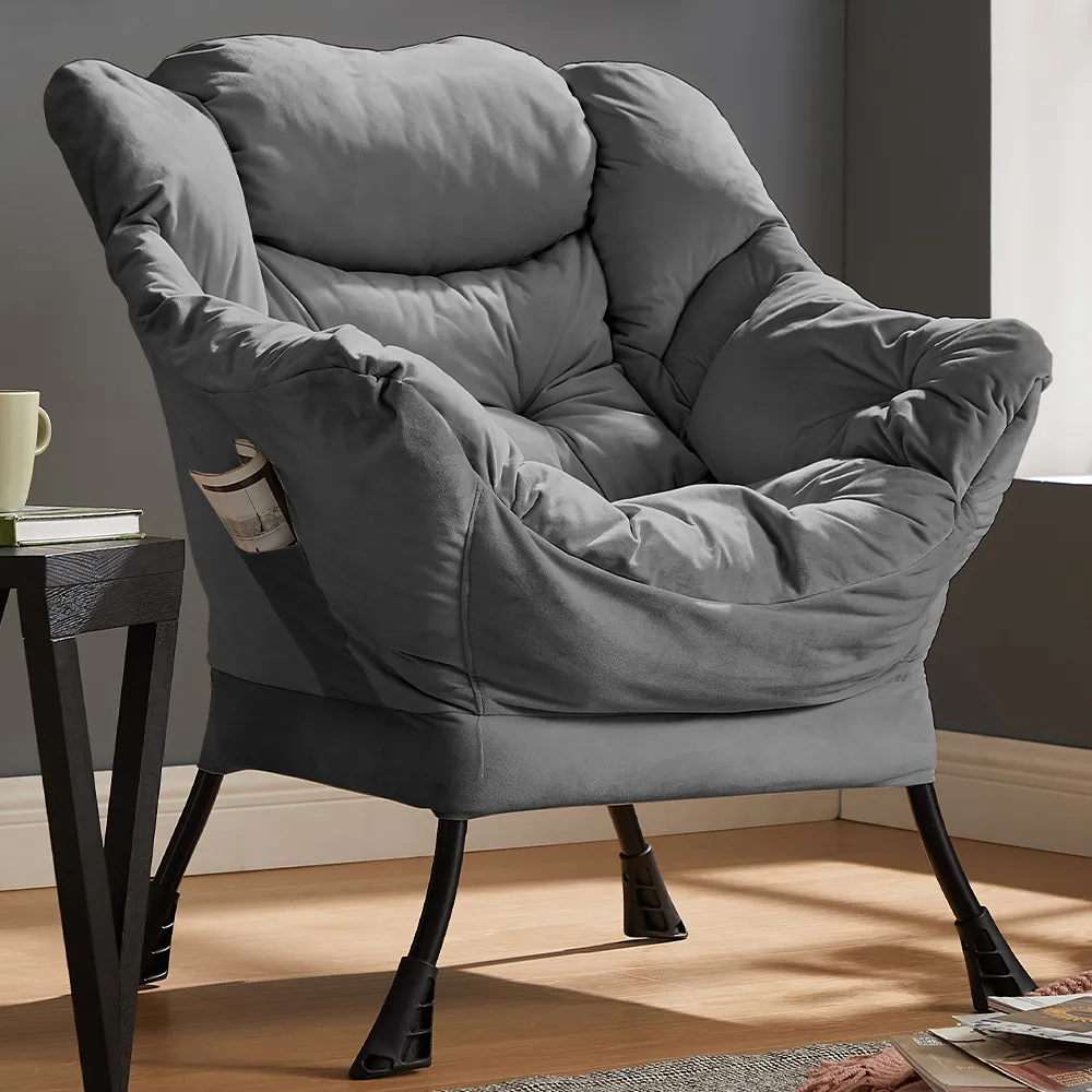 Mellow Lazy Chair with Storage - Grey, Velvet