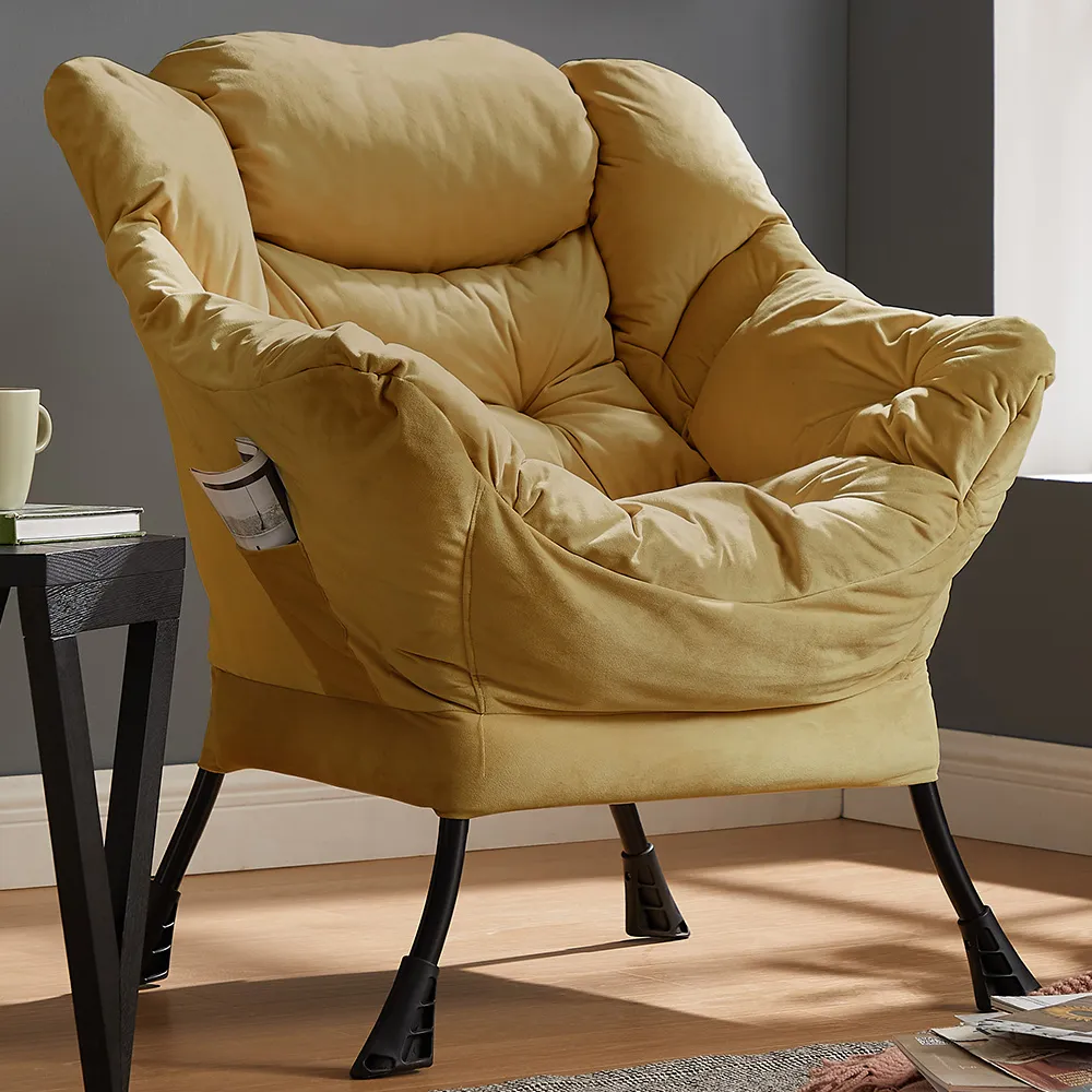 Mellow Lazy Chair with Storage - Yellow, Velvet