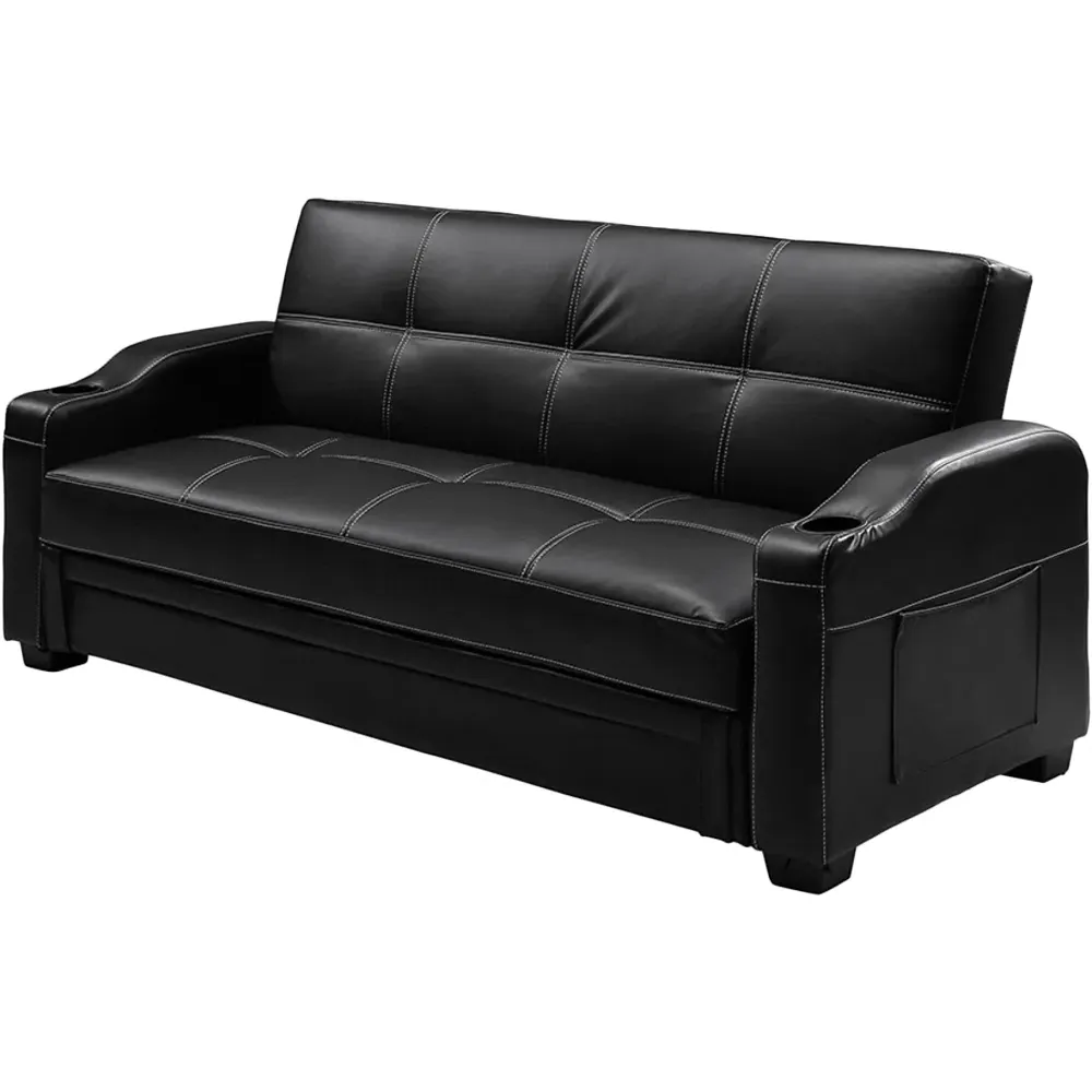 Nebraska Sofa Bed with Storage - Black, Faux Leather