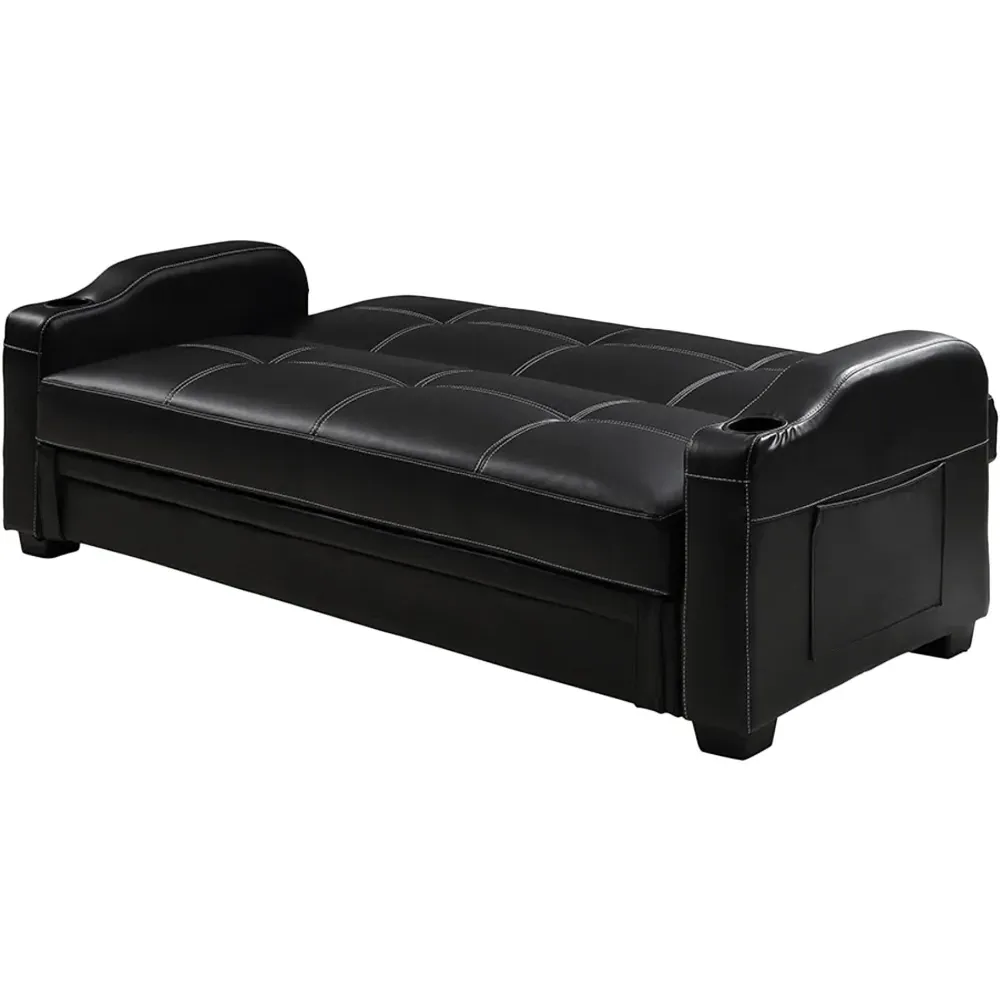 Nebraska Sofa Bed with Storage - Black, Faux Leather