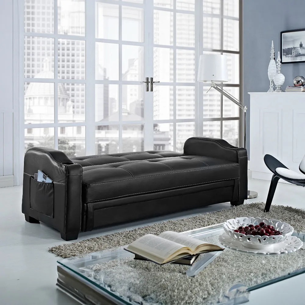 Nebraska Sofa Bed with Storage - Black, Faux Leather
