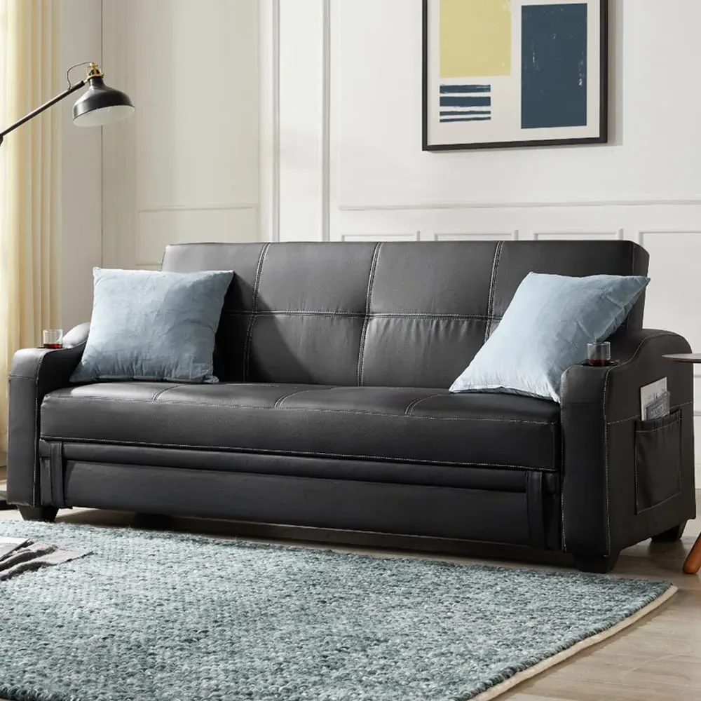 Nebraska Sofa Bed with Storage - Black, Faux Leather image