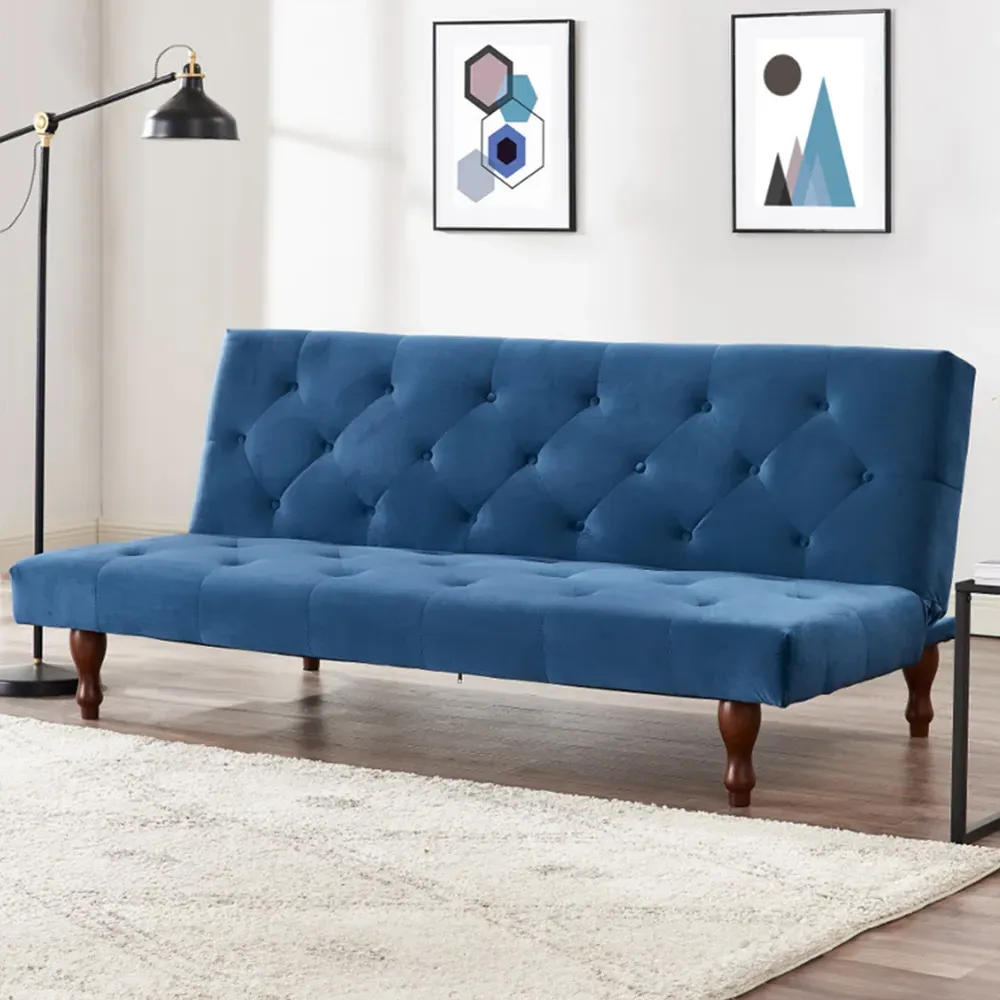 Newell Small Double Sleeper Sofa Bed - Blue, Velvet